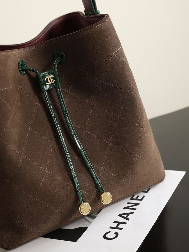 Chanel Suede Calfskin Bucket Bag AS6584 dark brown Chanel Suede Calfskin Bucket Bag AS6584 dark brown
